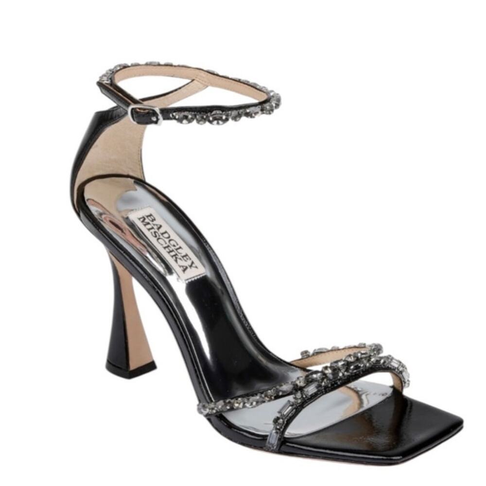 Badgley Mischka Black Ziana Gem Stone Ankle Strap Stiletto Size 8